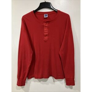 True Vintage Long John Pullover Henley‎ Red 100% Cotton XL Made in USA